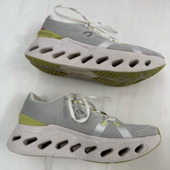 On Running Athletic Shoes - White, Silver and Neon Yellow (chartreuse) size 7 - Picture 3 of 9